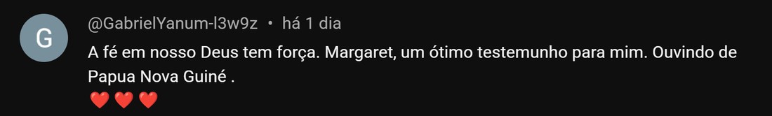 Comentário de @GabrielYanum-l3w9z sobre Margaret Wilson, de Papua Nova Guiné
