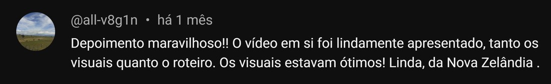 Comentário de @all-v8g1n, Linda, da Nova Zelândia